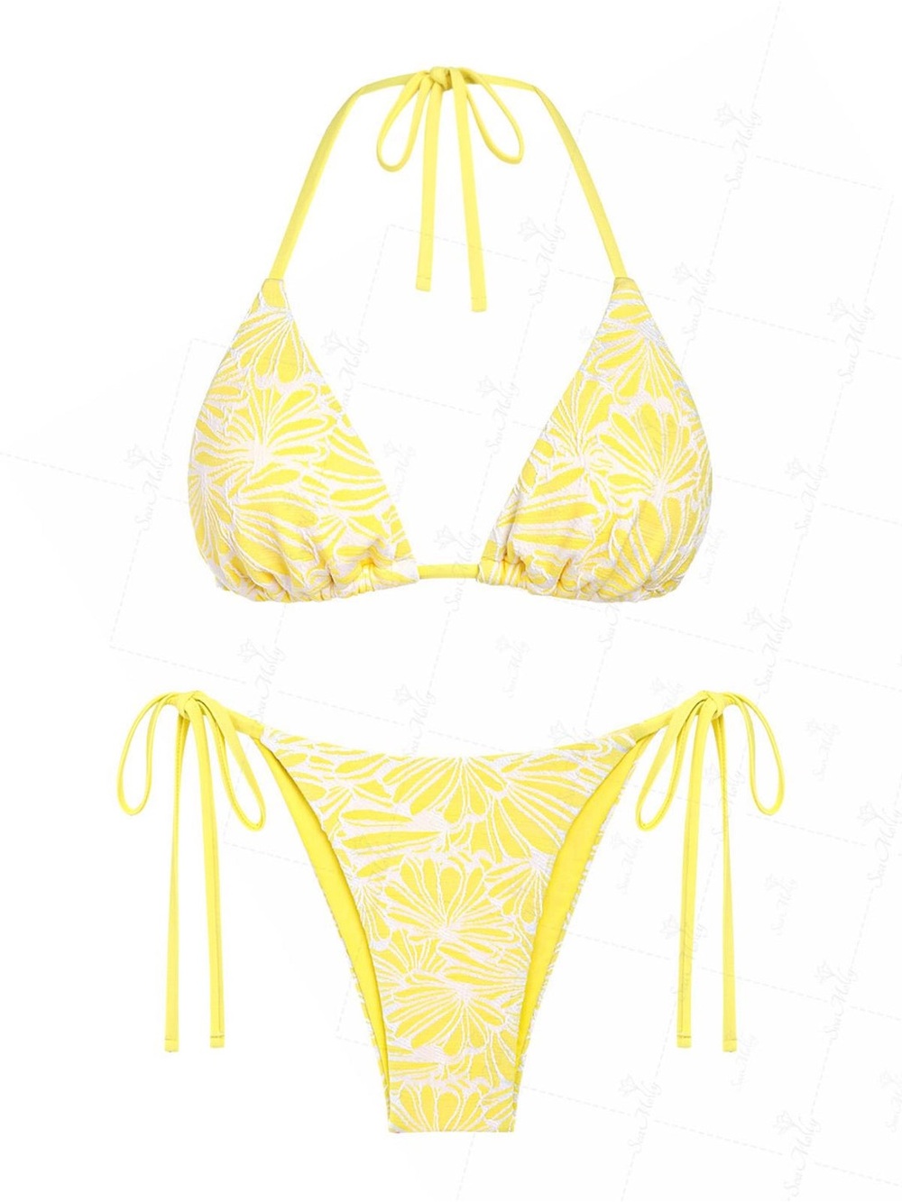 SEAMOLLY BIKINI SWIMSUIT SET - YELLOW & WHITE FLOWERS